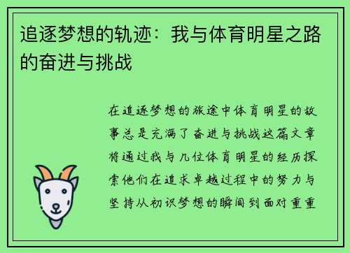 追逐梦想的轨迹：我与体育明星之路的奋进与挑战