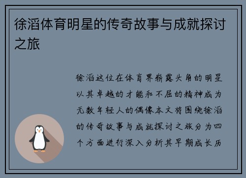 徐滔体育明星的传奇故事与成就探讨之旅